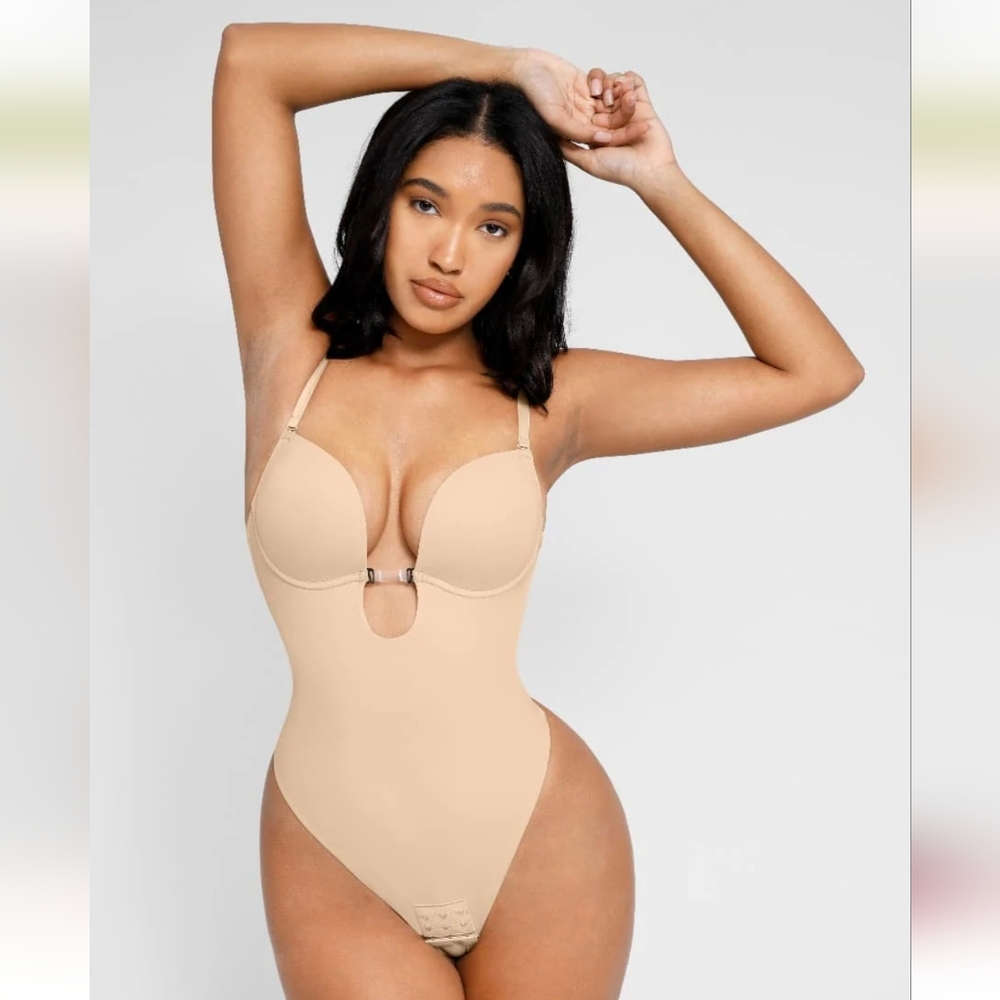 Just Peachy Backless Shapewear Bodysuit Beige Size Large